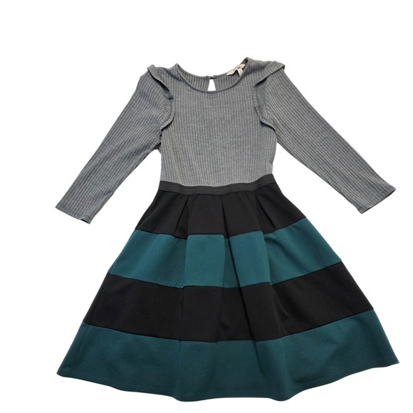 Speechless Fit & Flare Dress Ruffle Long Sleeve Striped Skirt Size L‎ - Picture 1 of 6